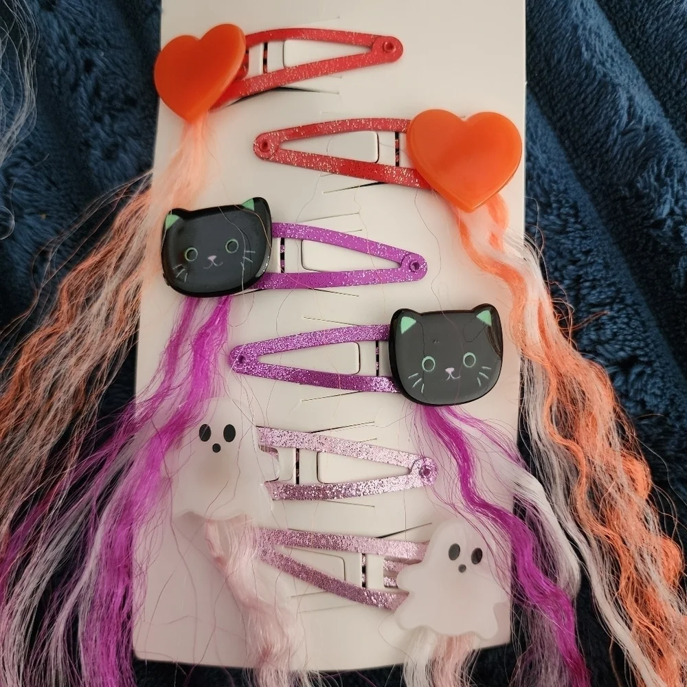 NWT Cat & Jack Halloween Glow-in-the-Dark Hair Clips 6 Pack Colorful Extentions